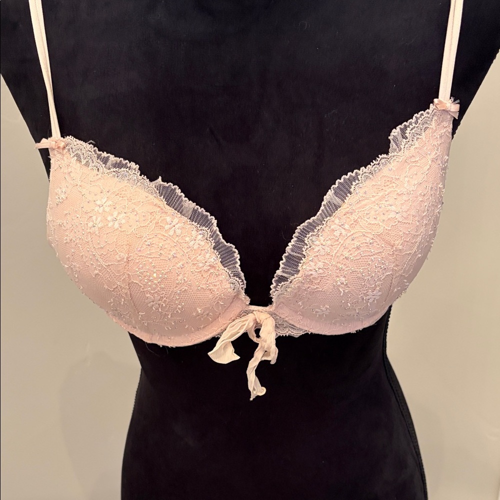 Victoria's Secret RARE ONE-OF-A-KIND Delicate Pink Lace Shimmery Mesh Bra 💎 ♡